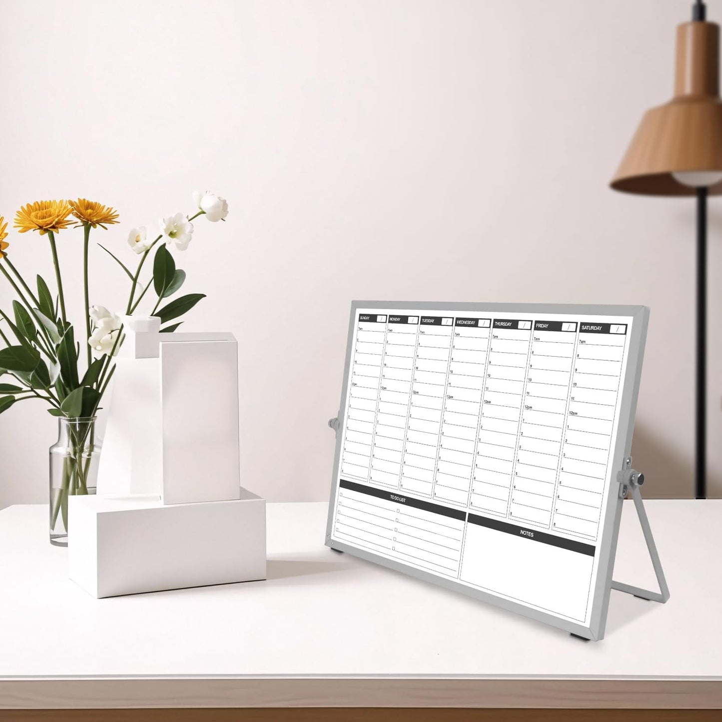 Planning Boards,White Board Dry Erase Calendar with Stand,Double-Sided Weekly Calendar Schedule Board with Time Slots&Monthly Planner with to DO List for Desk and Wall 16"×12"(1 Pack)