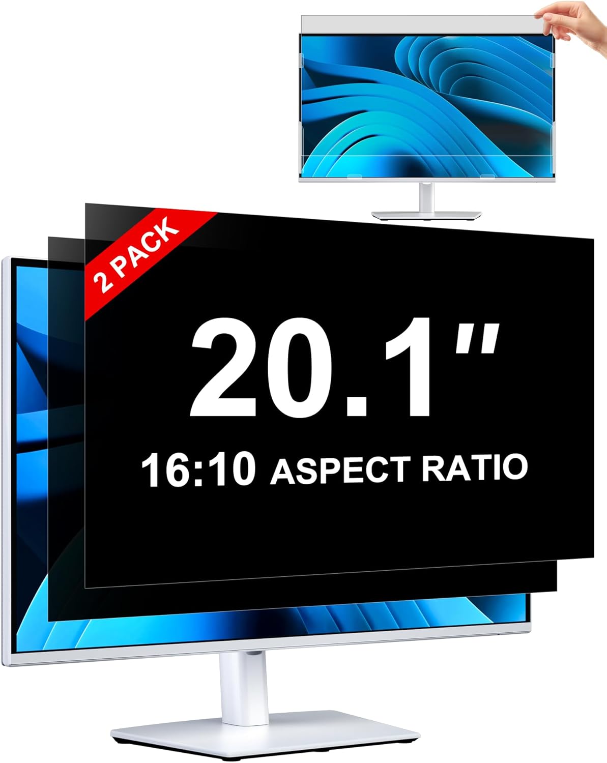 [2-Pack] Privacy Screen For Computer Monitor, 27-Inch 16:9 Aspect Ratio; Anti Spy/Bule Light/Glare And Eye Protection, 2 Install Ways Removable For Office, Airport, Cafe And Other Public Area; Diagonal 27 Inches, Width 23.53 Inches, Height 13.24 Inches