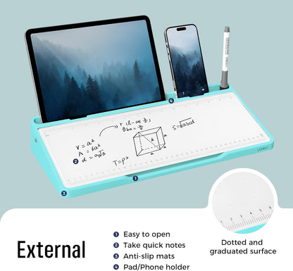 LOUKIN Glass Desktop Whiteboard, 15.3" x 5.6" Dry Erase Desk Board with Dotted and Graduated Surface, Desktop Buddy, Great for Design and Drawing, 3 Markers and 1 Dry Erase Eraser Included (Purple)