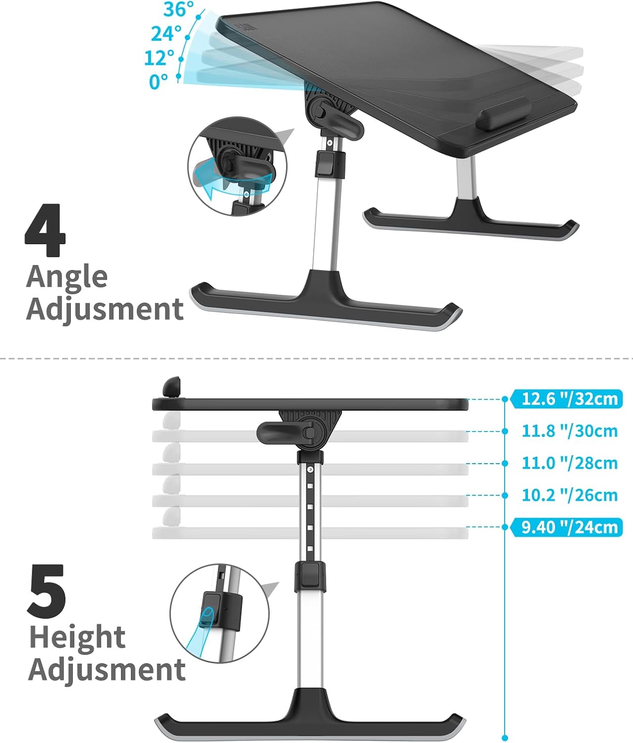 SAIJI Leather Lap Desk Laptop Bed Tray Table, Adjustable Laptop Stand for Bed, Portable Lightweight Standing Desk for Writing Eating Reading Couch Sofa Floor for Adults Kids (20.5"*11.8",Gray)
