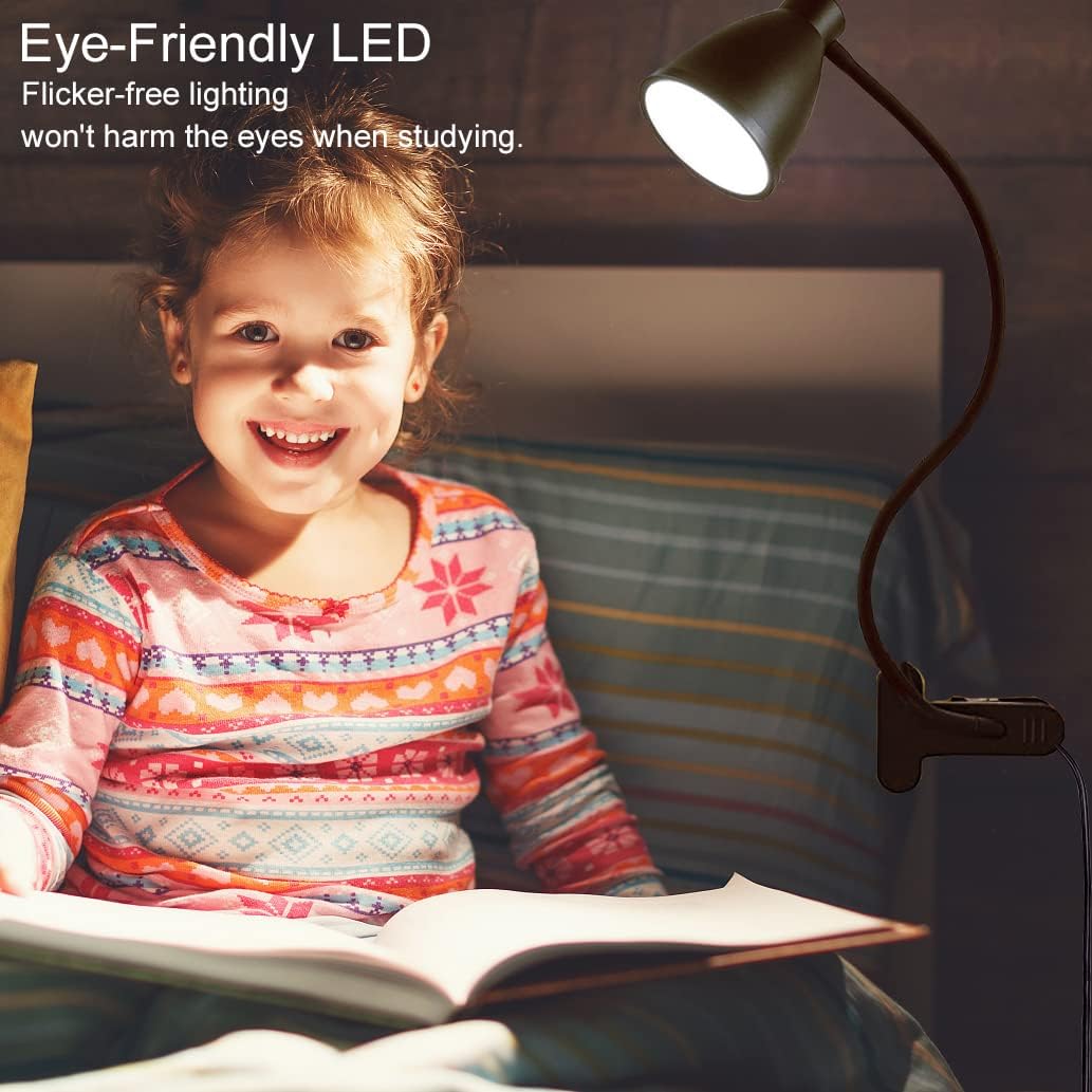 BOHON Clip on Light, 10W 38 LED Desk Lamp with Clamp, 5 Color 10 Brightness Auto Off Timer, Flexible Neck Clip Lamp, Desk Lights for Office Home Bed Bedside Reading, Bright Yellow