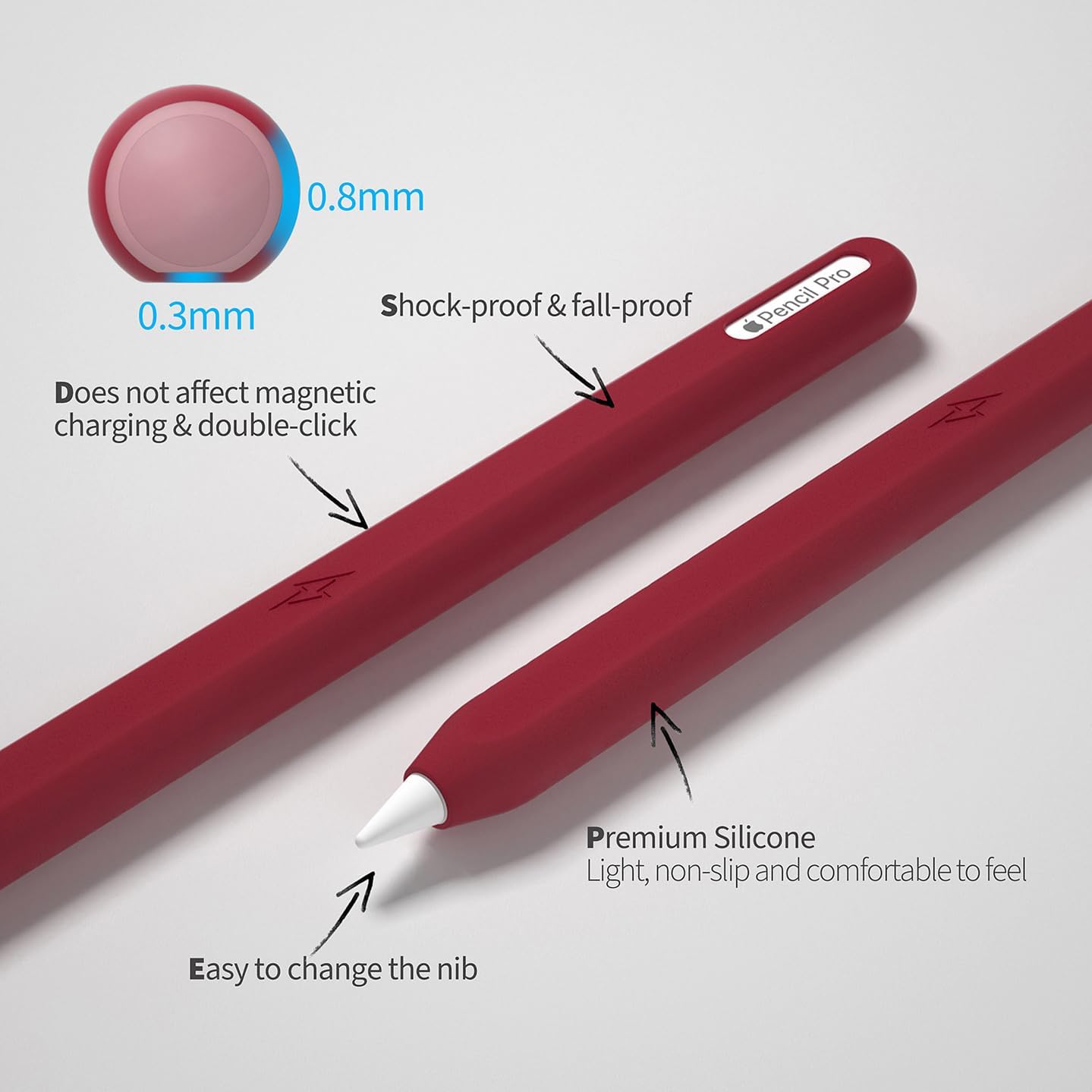 Ultra Thin Protective Pencil Cover for Apple Pencil Pro &Apple Pencil 2nd Gen Silicone Case Sleeve Compatible with Apple Pencil Pro (Pink)