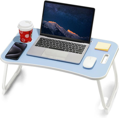 ZEAPTAC Laptop Bed Desk, Foldable Lap Desk, Portable Lap Table, Laptop Stand with Cup Holder, Tablet Slot & Lifting Handle for Work, Write, Draw & Eat on Bed, Sofa or Couch - Pink