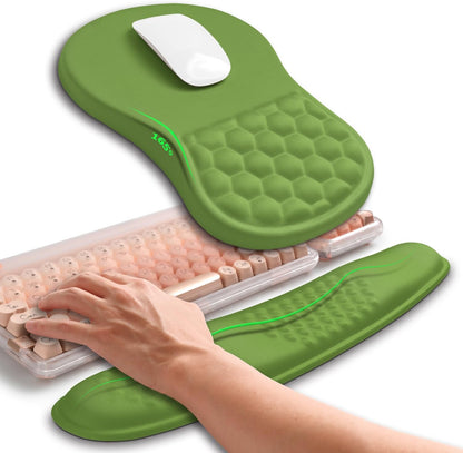 Hokafenle 2in1 Combination, Wave Keyboard Wrist Rest and Ergonomic Curvature Mouse Pad Wrist Support for Relieve Wrist Pain, Filled with Soft Cushion Memory Foam, Black