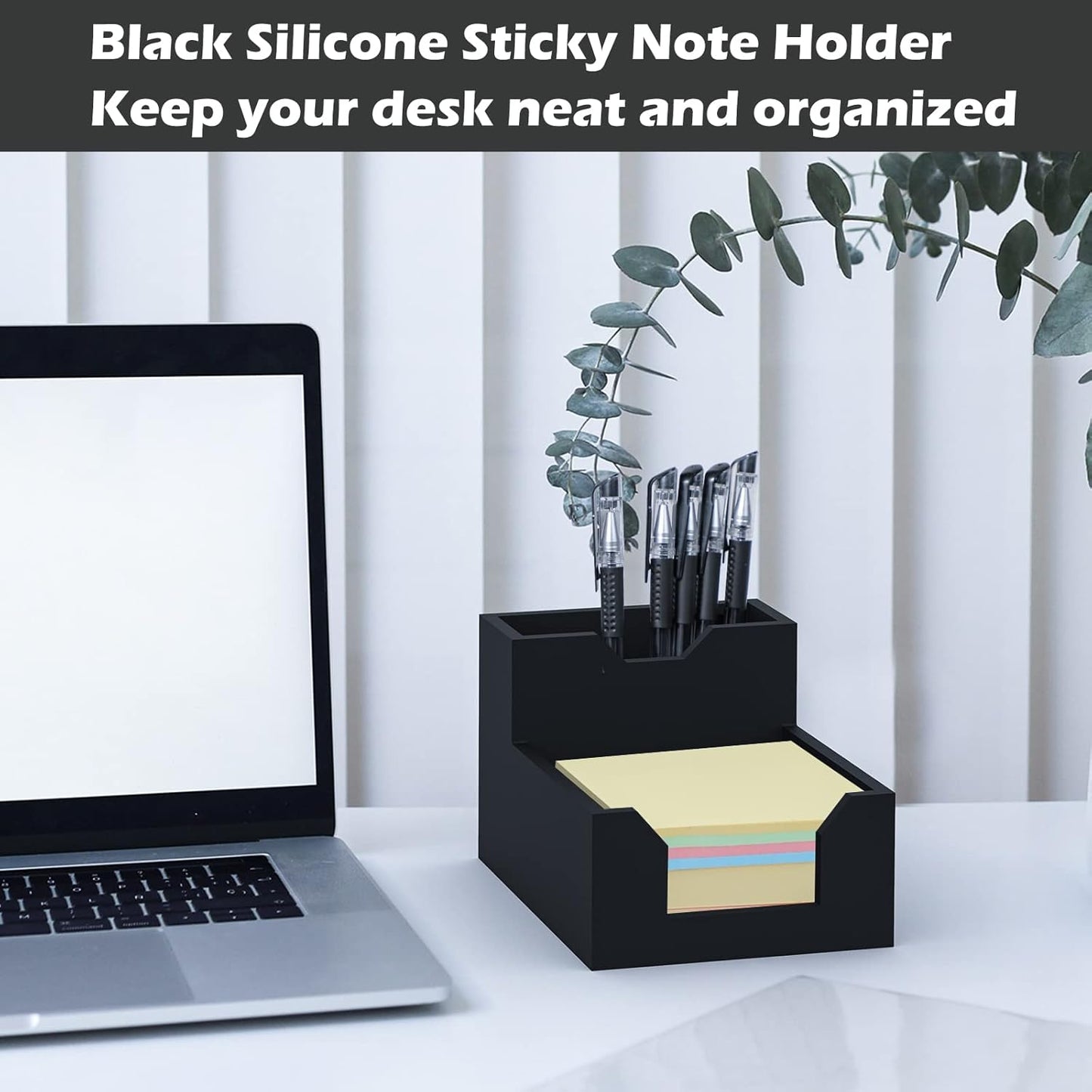 Kamehame Black Sticky Note Holder, Silicone Memo Holder with Pen or Card Slots, Sticky Note Dispenser, Fits 3x3 Inches Sticky Notes