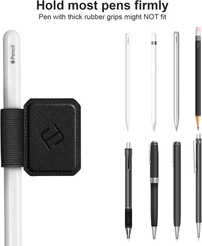 Fintie 4 Pack Pen Loop Holder for Apple Pencil Pro, Apple Pencil (USB-C / 1st / 2nd Generation) and Stylus Pens, Elastic Adhesive Leather Sleeve Attached to Cases, Black