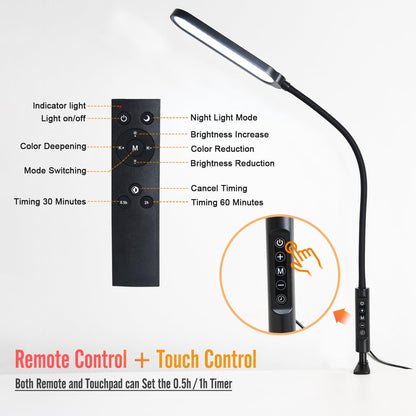LED Desk Lamp with Clamp, Clamp Light, Tall Desk Lamp with Long Gooseneck, 11W, 850 LMS, 3 Color Modes, 10 Brightness Levels, Eye-Caring, Clip on Desk Light for Reading, Home, Office