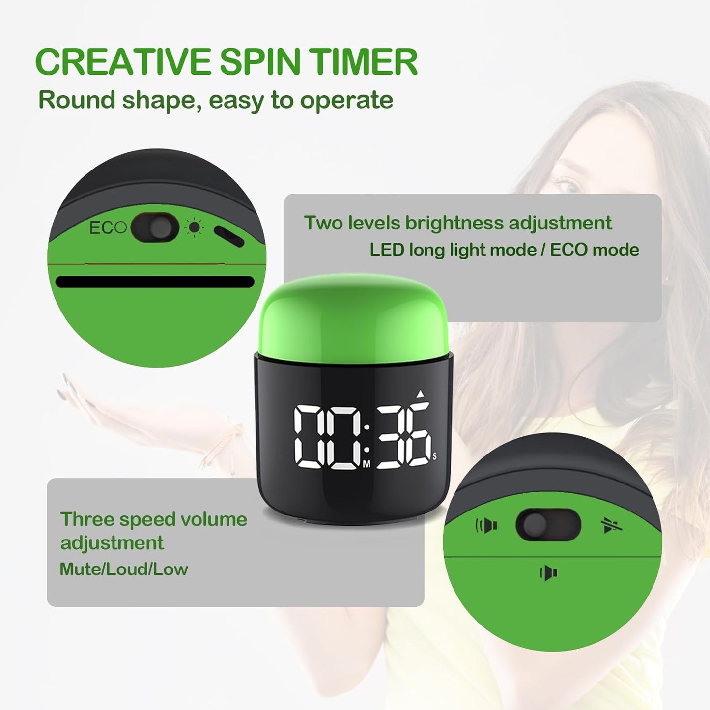 Large Display Digital Timer Stopwatch, Retro Manual Twist Table Count Down & Up Game Timer, Easy to use, Night Light Silent & Sound Timers for ADHD Study Work Kitchen Classroom Yoga Gym (Tangerine)