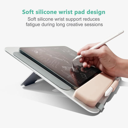 Aluminum Tablet Stand for iPad Air Pro Samsung Galaxy Tab and More 9.7/10.2/10.9/11/13inch,Adjustable Portable Mountwith Wrist Rest & Pencil Holder,Drawing/Desk/Writing (Silver)