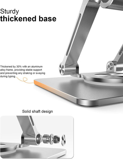 Orlian Tablet Stand Holder with Thickened 360°Rotating Base Dual Rod Adjustable Aluminum Stand for All 5.8-12.9” iPad Samsung Phone Tablet Kindle E-Reader and More, Black