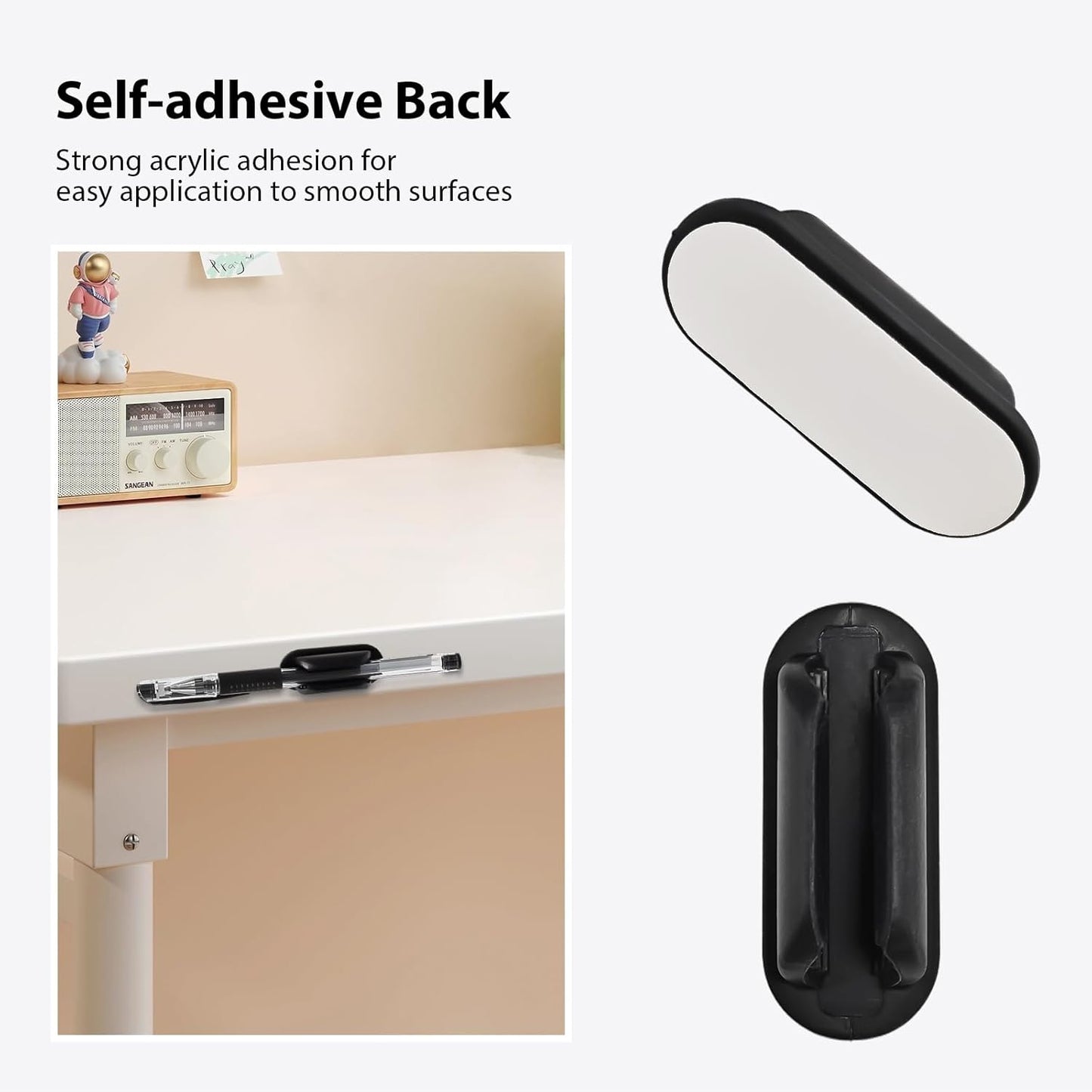 TENOC 3 Pack Adhesive Pen Holder, Silicone Pencil Holder for Desk & Wall, Flexible Marker Clip Organizer for Classroom, Car, Clipboard & Office, Oval, Black