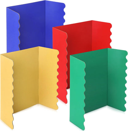 Mooliwe 4 Pack 24" X 16" Trifold Poster Board, Medium Tri Fold Boards Foldable Corrugated Presentation Display Scalloped Borders for Science Fair Events, School Projects, Exhibitions (Macaron)
