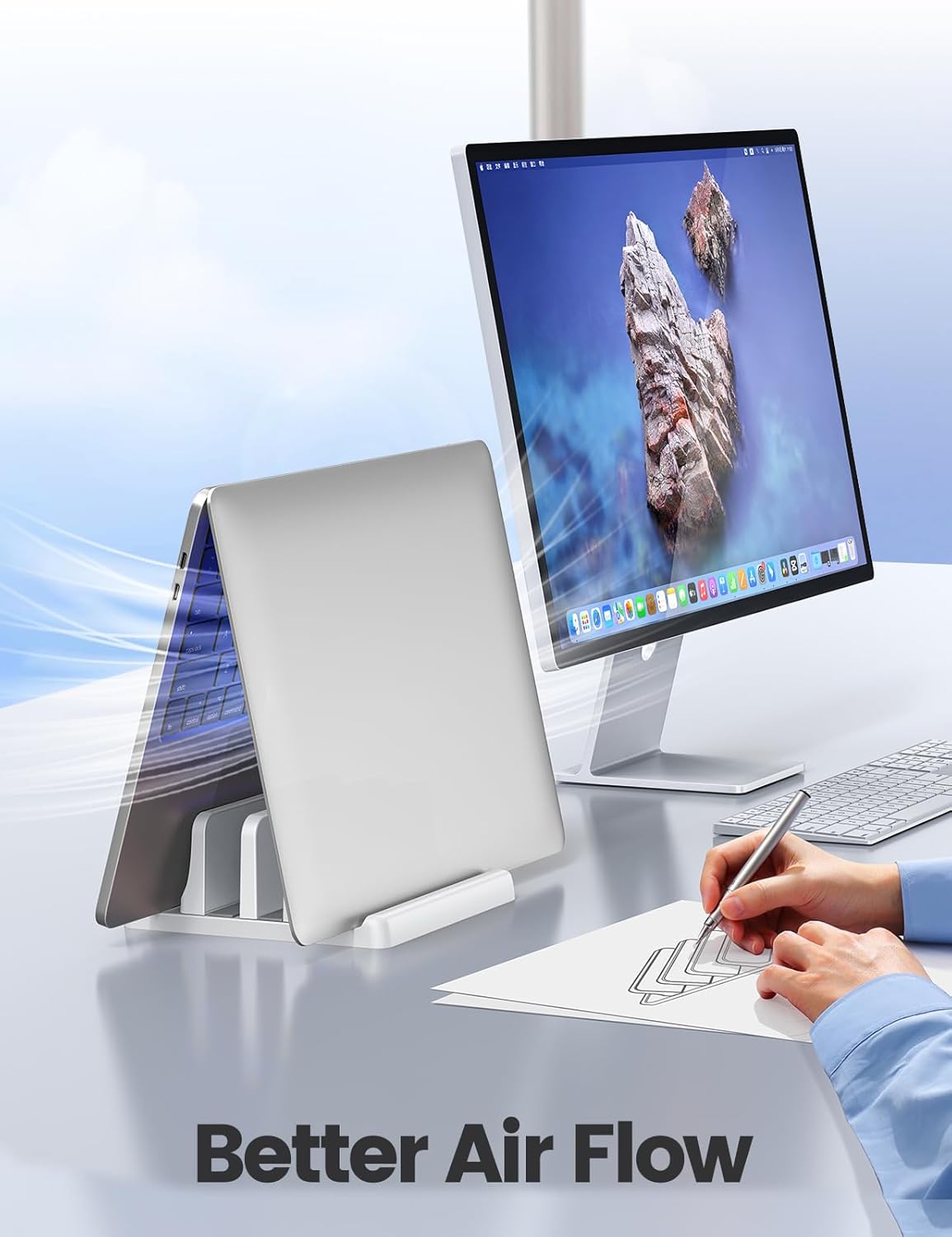 Vaydeer Vertical Laptop Stand for Desk,Dual Slots Plastic Laptop Holder with Space Saving 4-in-1 Design,Adjustable Laptop Organizer Storage Supports for MacBook,Mac,HP,Dell,Microsoft Surface,Lenovo