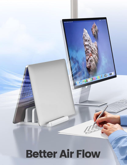 Vaydeer Vertical Laptop Stand for Desk,Dual Slots Plastic Laptop Holder with Space Saving 4-in-1 Design,Adjustable Laptop Organizer Storage Supports for MacBook,Mac,HP,Dell,Microsoft Surface,Lenovo