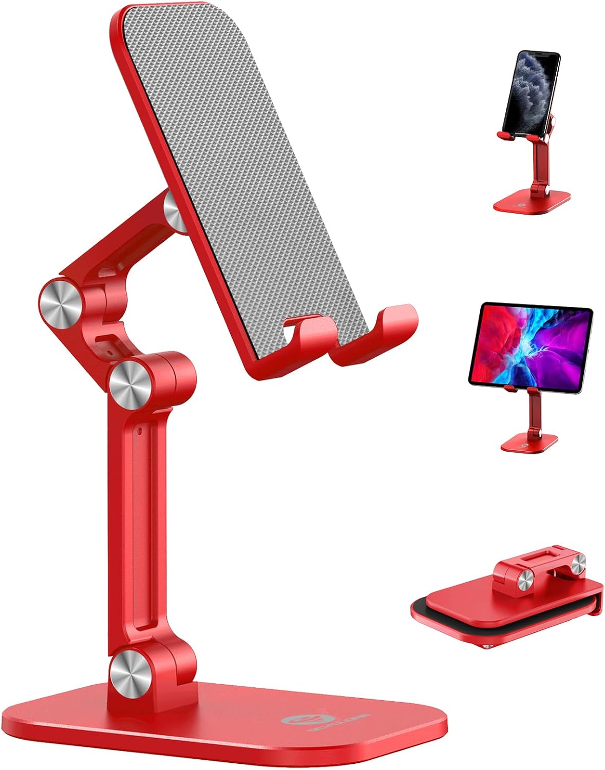 OCYCLONE Phone Stand, Cell Phone Stand Holder for Desk Office Accessories Adjustable Height and Angle Foldable iPhone Stand Compatible with 4"-13" All Phones iPad Tablet - Black