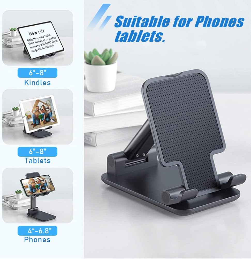 Phone Stand, PhoneHolder for Desk Anti-Slip Cute OfficeAccessories Forldable Cell PhoneHolder Compatible with iPhones, AllMobile Phones, White-Silver, Pro