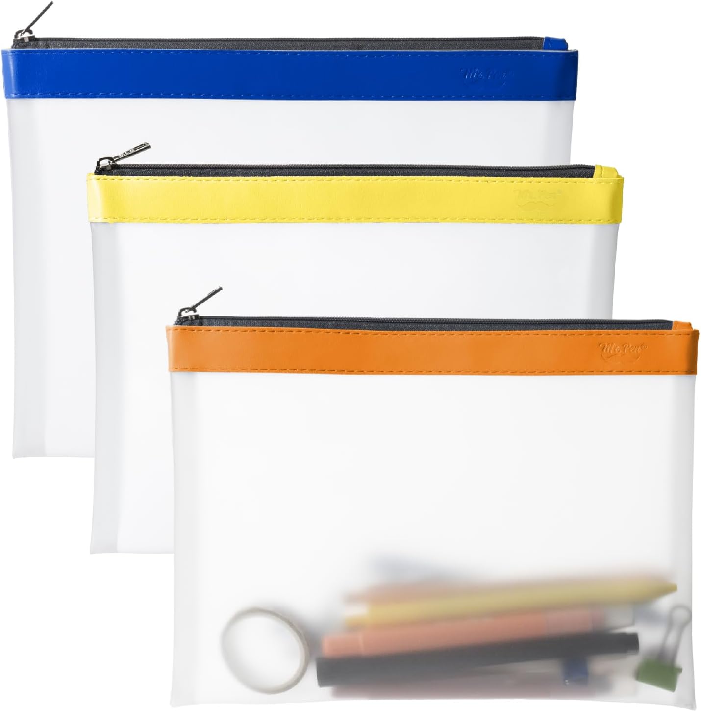 Mr. Pen- Clear Pencil Pouch, 8.50"x4.25", 3 Pack, Durable TPU Material, Medium Water-Resistant Pencil Bags with Smooth Zipper, Multipurpose Clear Pouch for Stationery, School, Office, Travel Supplies