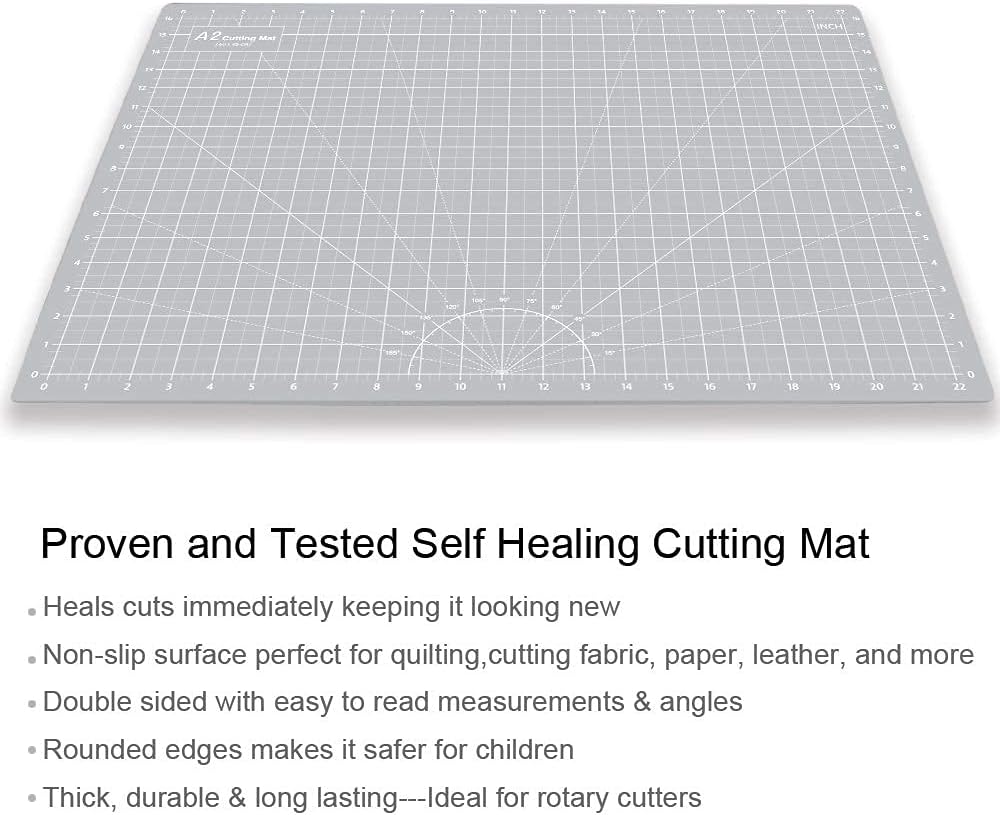 HEADLEY TOOLS 18" x 24" Thickened Self Healing Cutting Mat, A2 Rotary Cutting Sewing Mat for Crafts, Double Sided 5-Ply Table Cutting Board for Fabric Quilting Leather Arts Hobby Project, Grey/Black