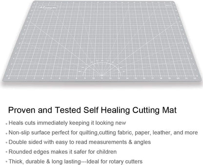 HEADLEY TOOLS 18" x 24" Thickened Self Healing Cutting Mat, A2 Rotary Cutting Sewing Mat for Crafts, Double Sided 5-Ply Table Cutting Board for Fabric Quilting Leather Arts Hobby Project, Grey/Black