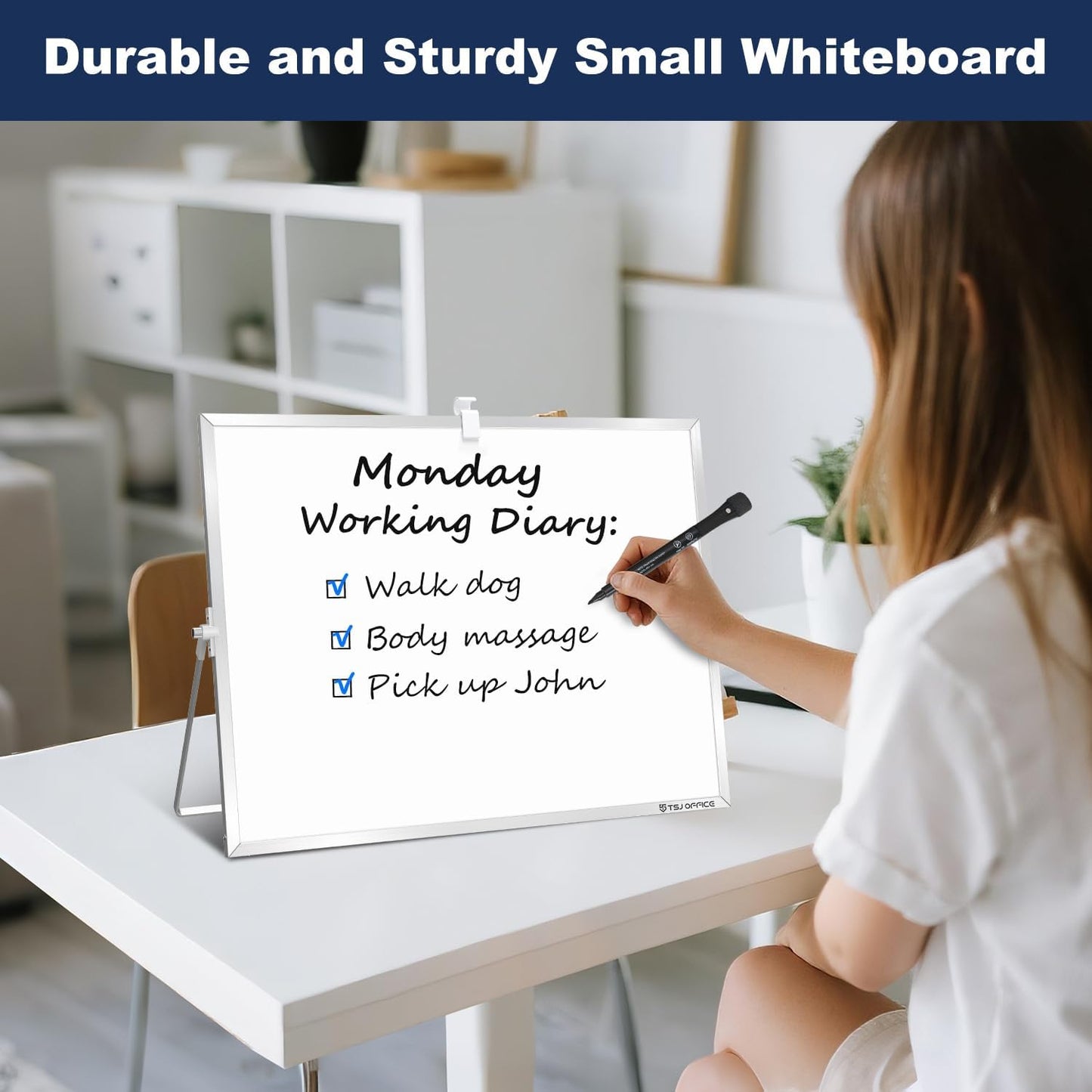 TSJ OFFICE Small White Board - 12 X 16 Inches Small Magnetic Dry Erase Board with Hooks for Wall, Desktop Whiteboard Stand 360 Degrees Revolving Double Sided for Office, Home, School, Silver