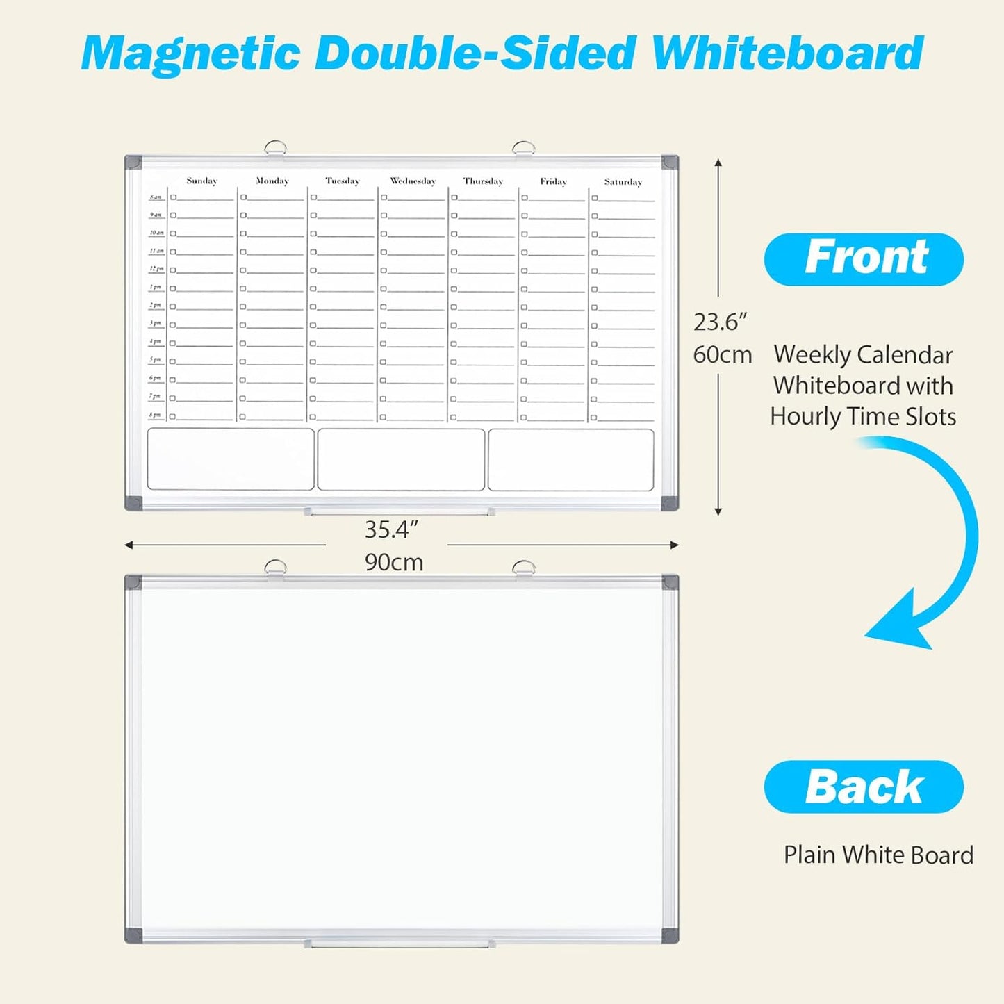 ONAVIA Desktop Whiteboard with Stand, 16"×12" Double-Sided Magnetic Dry Erase Calendar, Weekly Monthly Schedule with Time Slots, Portable for Home, Office, Planning, Memo, to Do List