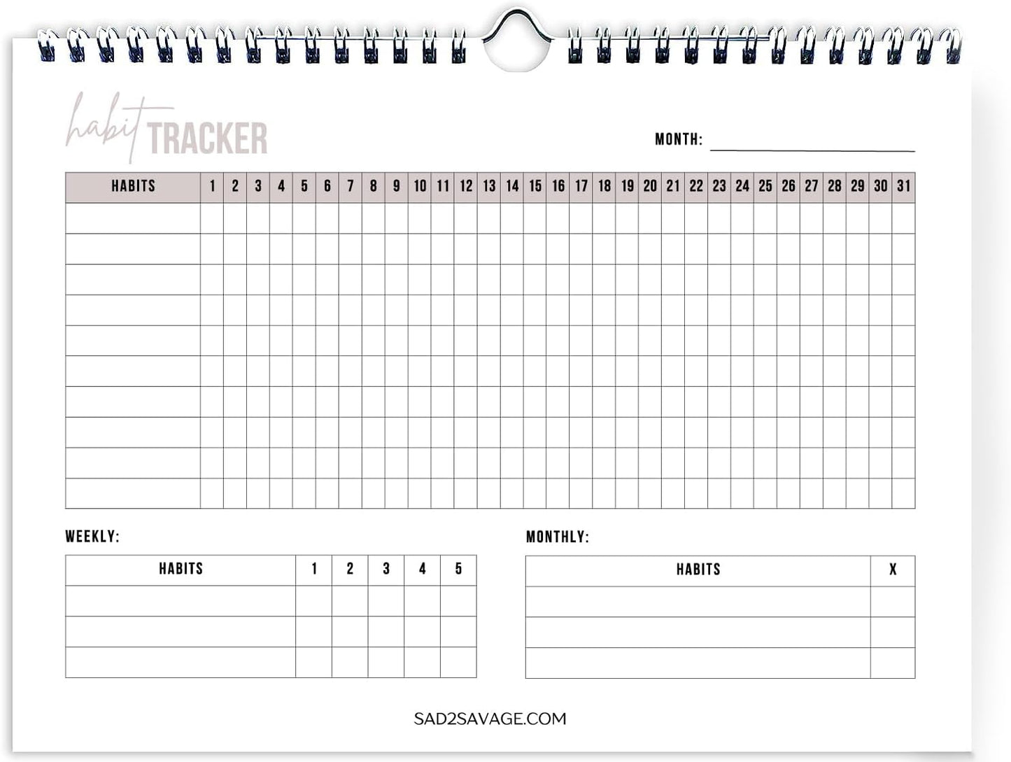 SAD TO SAVAGE Habit Tracker by Shelby Sacco - Daily Habit Tracker Journal with Affirmations and Educational Material on the Habit Loop for Creating Habits to Improve Your Life