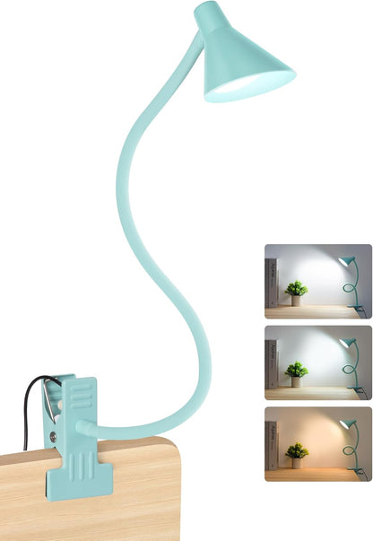 Clip on Light LED Reading Light for Books in Bed, Eye Care Dimmable Reading Lamp 3 Color & 10 Brightness Levels Flexible Clip on Lamp Reading Light for Bed Headboard Bedside Dorm Desk Table - Black