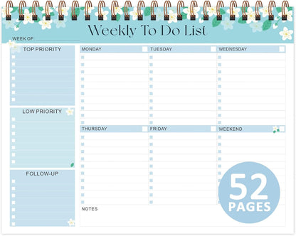 Weekly To Do List Notepad, Undated Planner with 52 Sheets (8.5''x11''), Desk Weekly Planner for Women & Man, Home School & Work