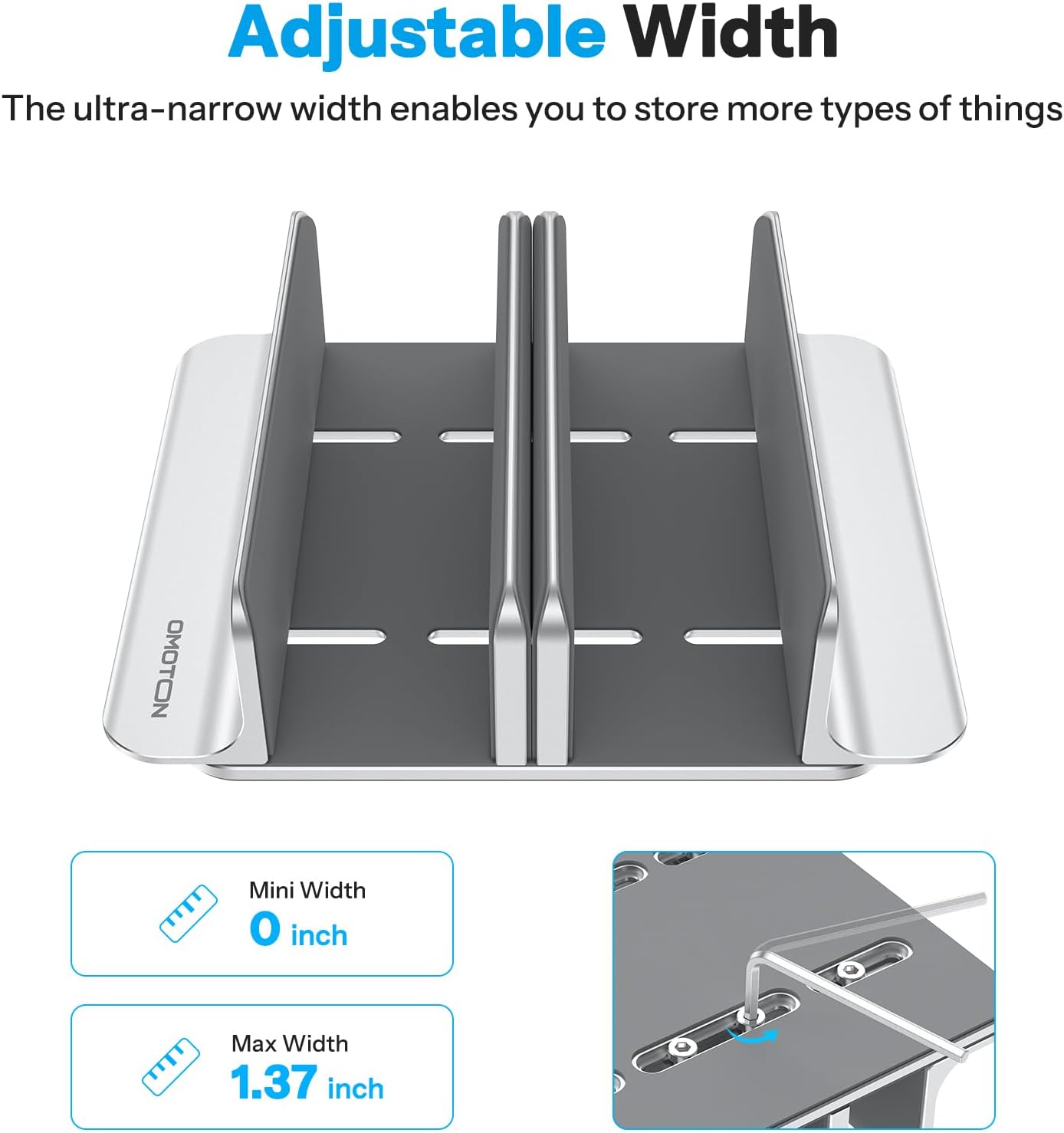 OMOTON Vertical Laptop Stand [Updated Double Version], Desktop Aluminum Mac Book Stand with Adjustable Dock Size, Fits All Mac Book, Surface, Chrome Book and Gaming Laptops (Up to 17.3 inch) (Black)