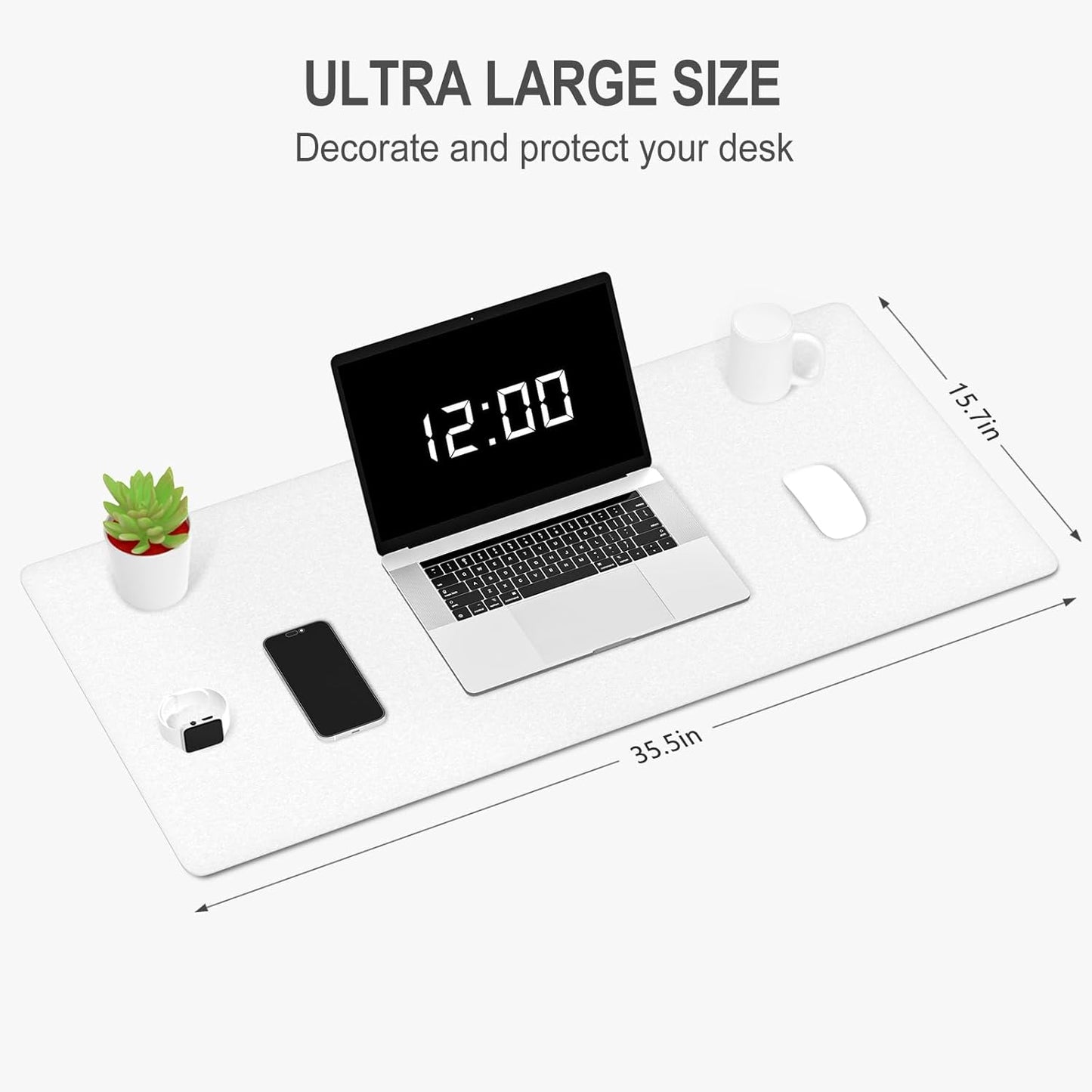 Auhoahsil Felt Desk Mat, Minimalist Large Mouse Pad XXL 35.5 x 15.7 in, Desk Matt for Desktop, Keyboard, Laptop, Computer, Office, Work from Home, Gaming, White