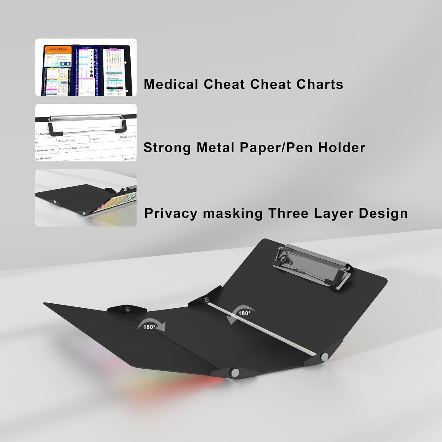 Foldable Nursing Clipboard with Storage - Portable & Compact Medical Clipboard for Nurses, Doctors, and Students - Includes Medical Reference Cheat Sheets and Pen Holder(Purple)