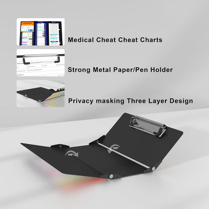 Foldable Nursing Clipboard with Storage - Portable & Compact Medical Clipboard for Nurses, Doctors, and Students - Includes Medical Reference Cheat Sheets and Pen Holder(Purple)
