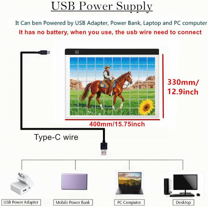 A2 Extra Large Tracing LED Light Pad for Diamond Art, Sketching, Painting - Adjustable Brightness, Sketching, Tracing - USB Powered DIY Diamond Art Light Box - No mesh No dot