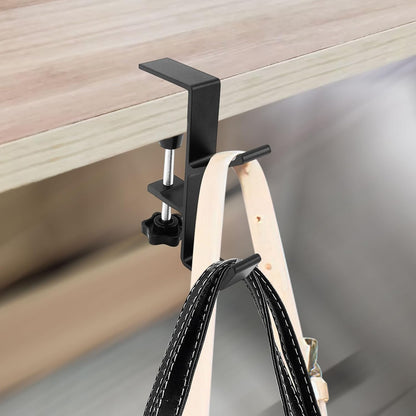 Desk Mount Bag Holder Hook Clamp-On Backpack Hanger Portable Desk Mount Headphones Holder Reduce Desk Clutter for Table Desk, Under Counter (Black)