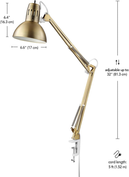 Globe Electric 12641 Architect 32" Swing-Arm Clamp-On Lamp, Black Architect, Finish, LED Bulb Included