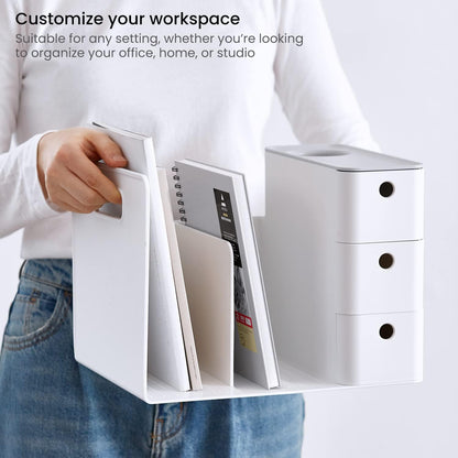 ARTEZA Desktop Pen and Marker Organizer, 6-Compartment White Pen Holder for Desk with Stationery Drawer, Makeup Organizer