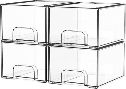 Yieach 8 Pack Small Clear Stackable Storage Drawers,2.2'' Tall Desk Organization and Storage,Plastic Office Supply Organizer,Acrylic Storage Containers for Makeup,Hair Clip,Accessory,Pen,Art Crafts