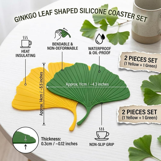 2PCS Cute Monstera Coasters, Soft Silicone Coaster for Drink, Fun Plant Cup Coasters for Desk, Creative 3D Green Turtle Leaf Drink Coaster, Tropical Home Decor