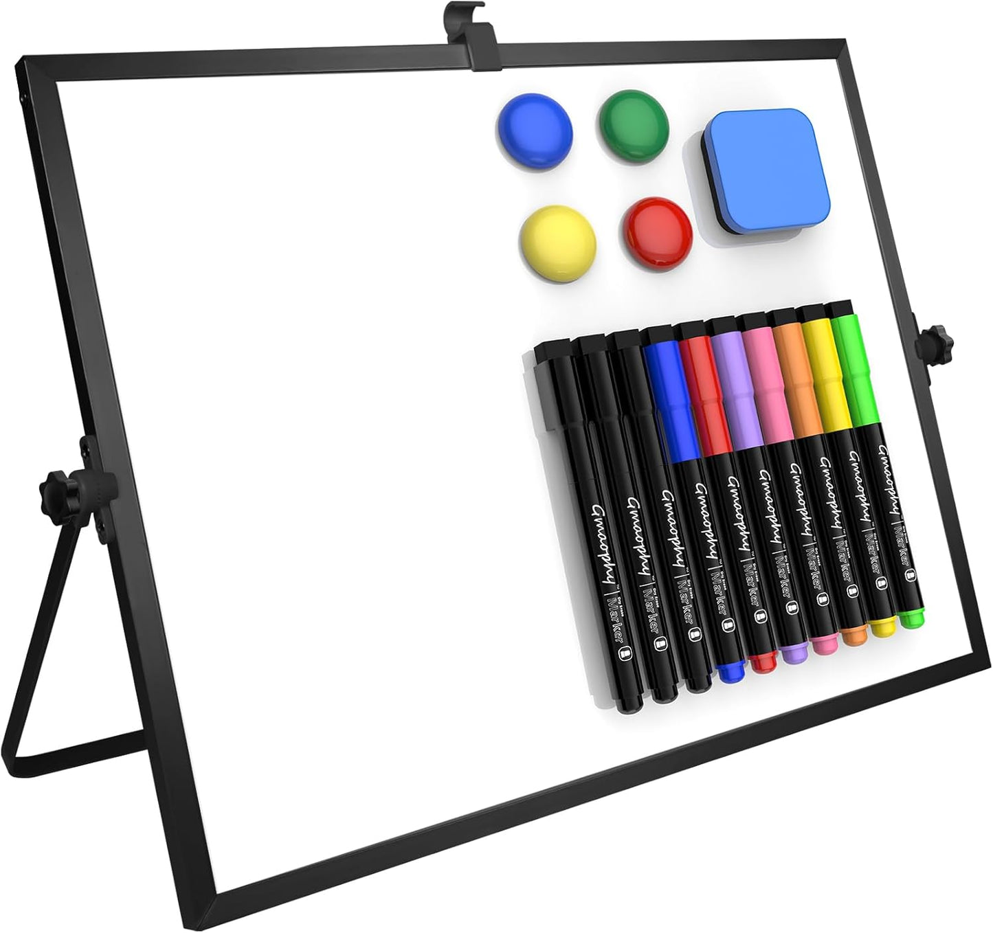 GMAOPHY Dry Erase White Board, 16inX12in Large Magnetic Desktop Whiteboard with Stand, 10 Markers, 4 Magnets, 1 Eraser, Portable Double-Sided White Board Easel for Kids Memo to Do List Desk School