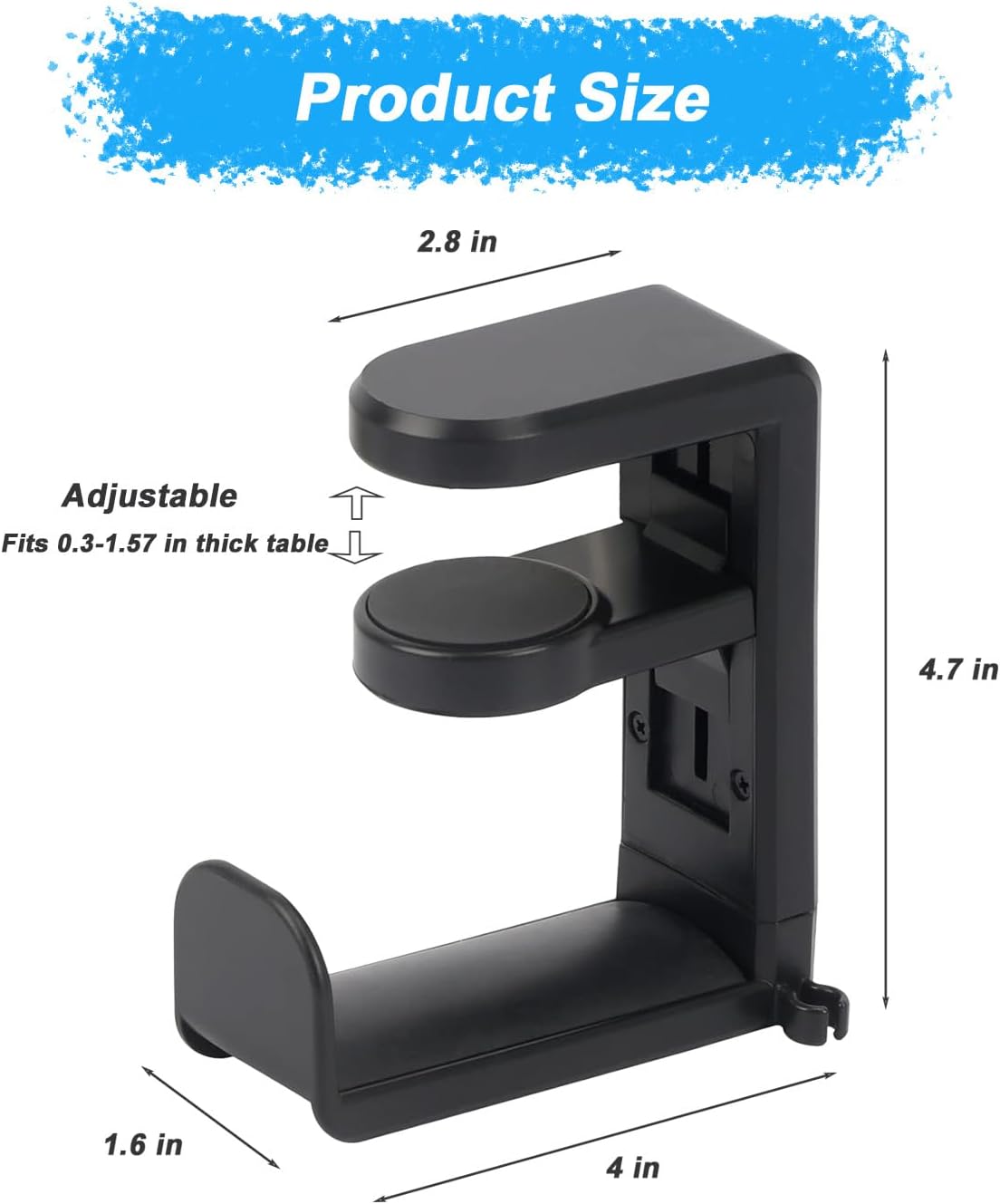 Universal Headphone Stand & Headset Holder - 360° Swivel Under Desk Headphone Hook with Cable Management Clip (Black)
