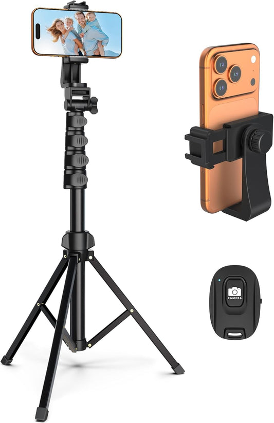 Liphisy 64” Tripod for Cell Phone & Camera, Phone Tripod with Remote and Phone Holder, Sturdy & Stable Height Adjustable Multi-Angle Shot Selfie Stick Tripod for Video Recording