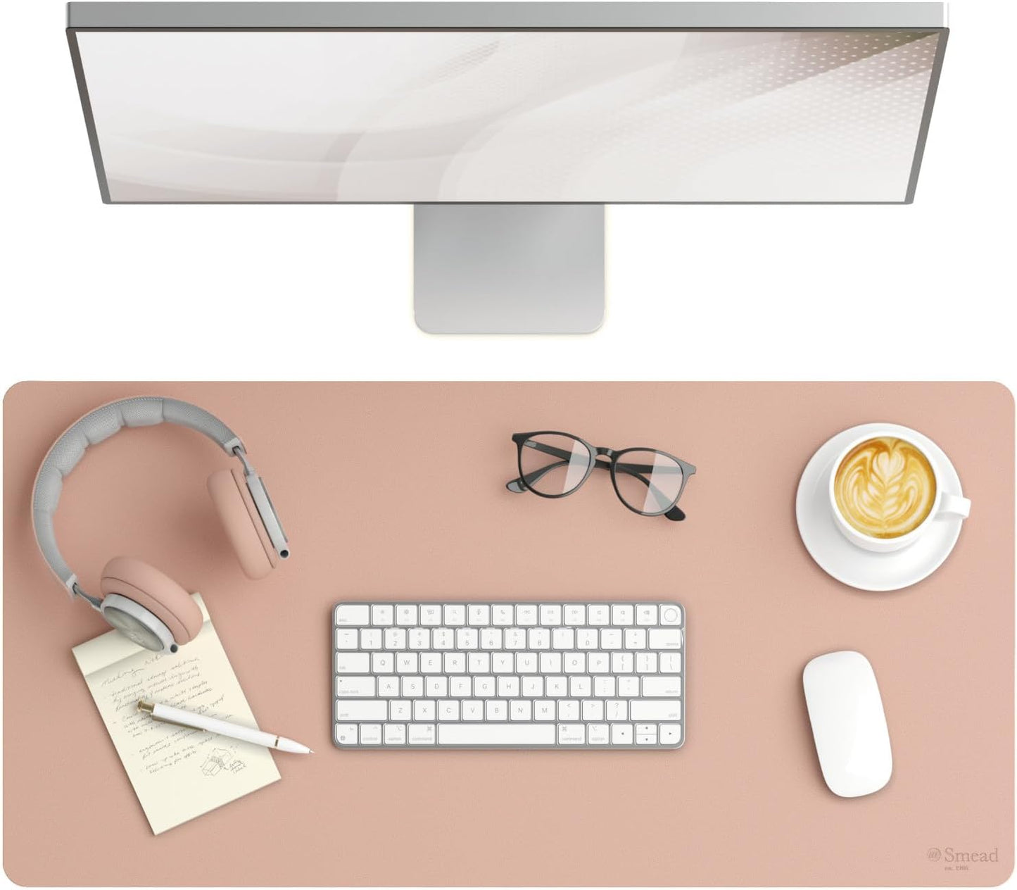 Smead Desk Pad, Vegan Leather Desk Mat with Non-Slip Faux Suede Backing, Perfect Desk Organizer for Office Decor, 31.5” x 15.7” Medium, Sandstone (64831)