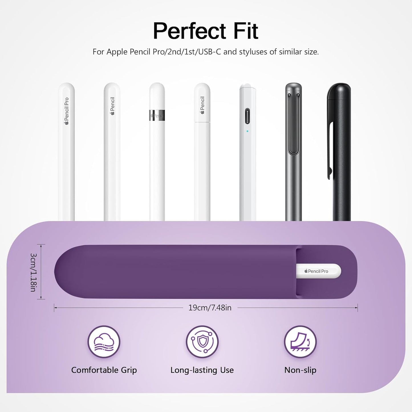 MoKo Pencil Case Holder, Adhesive Silicone Pencil Protected Sleeve Compatible with Apple Pencil Pro/ (USB-C)/ 1st/ 2nd Generation, Similarly Sized Styluses Accessories, Black