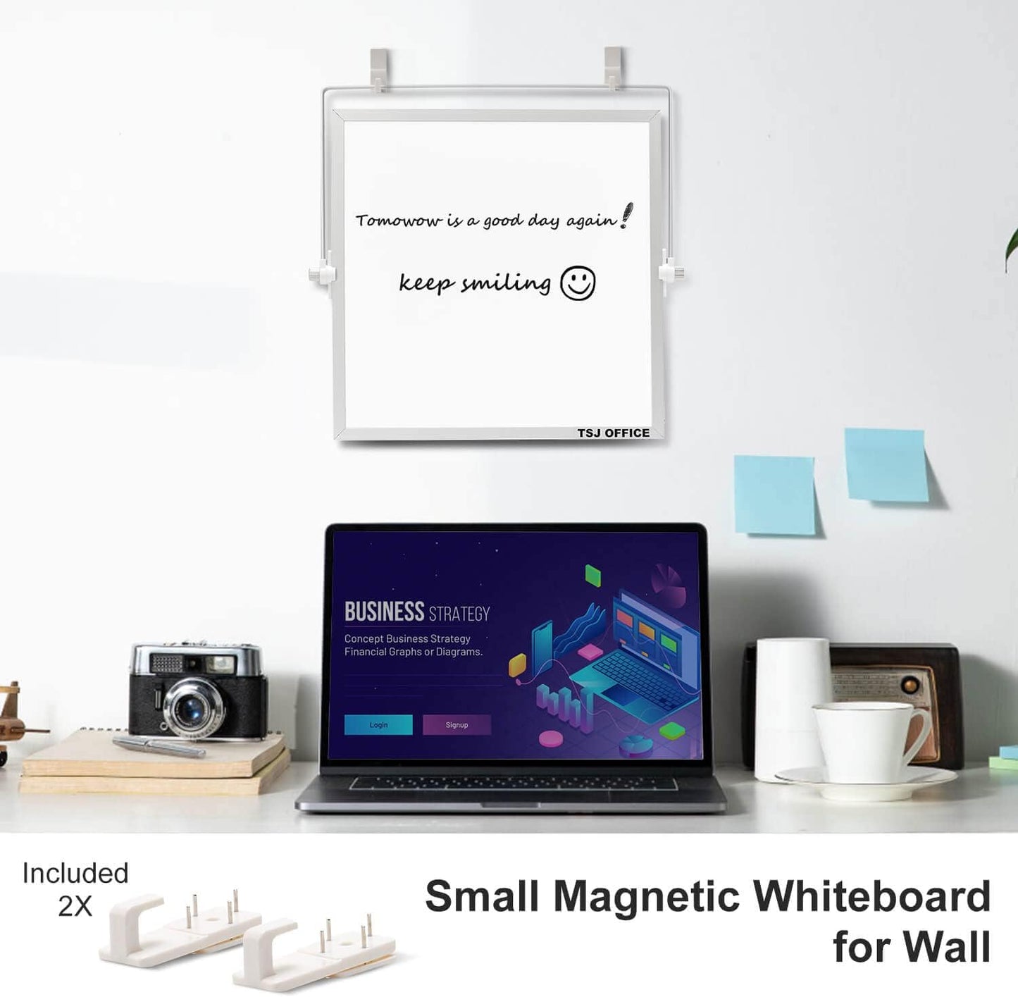 TSJ OFFICE Small White Board - 12 X 16 Inches Small Magnetic Dry Erase Board with Hooks for Wall, Desktop Whiteboard Stand 360 Degrees Revolving Double Sided for Office, Home, School, Silver
