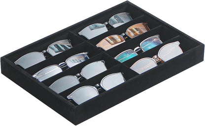 Coward Sunglass Organizer, Beige Velvet Glasses Trays - Eyeglasses Watches Jewelry Display - Men Women (8 Grids)