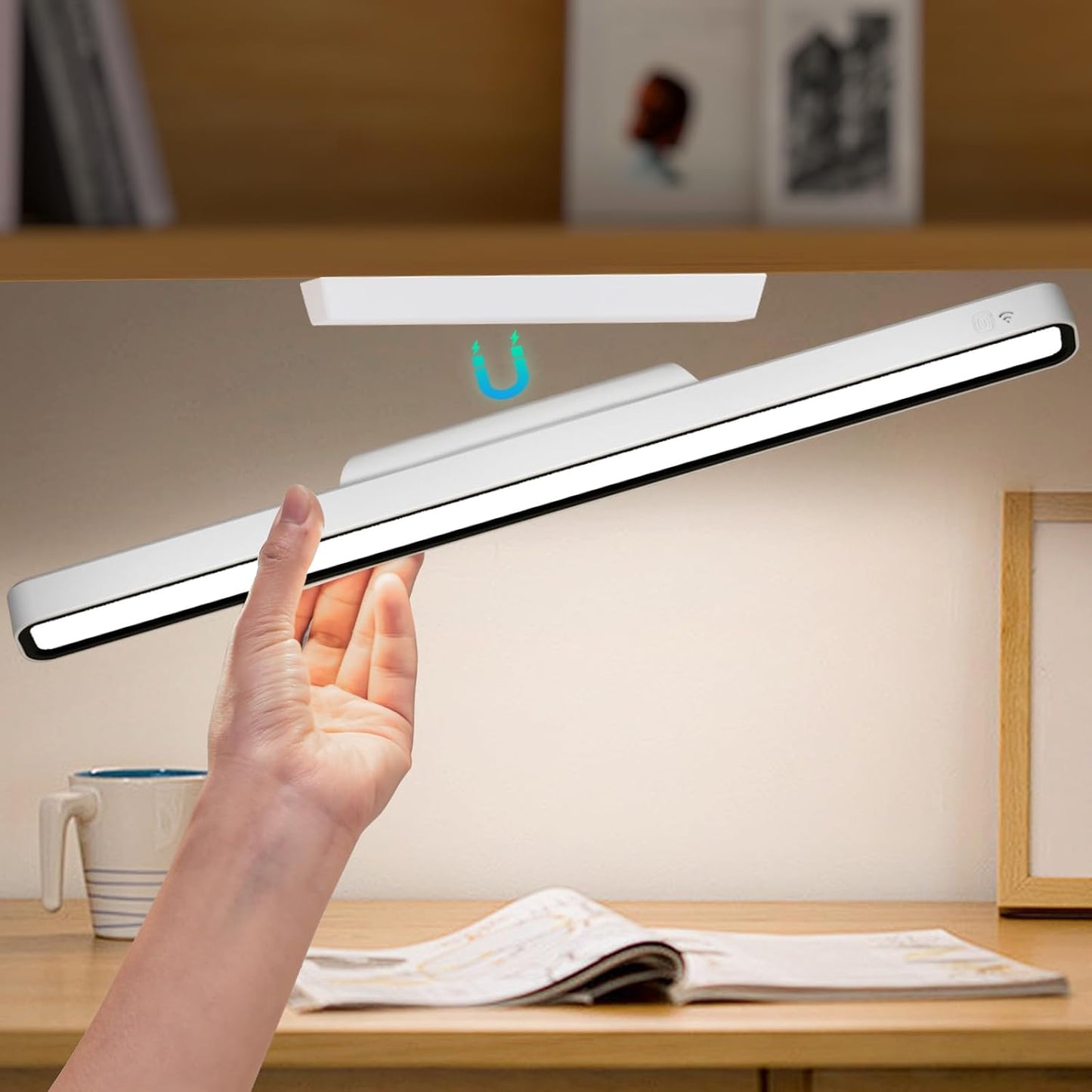 Desk Light Bar 16.5in Magnetic Rechargeable LED Light Bar, 3000K, 4500K, 6000K Color Temperature Battery Powered Under Cabinet Lighting for Desk, Home Office, Shelf, Reading