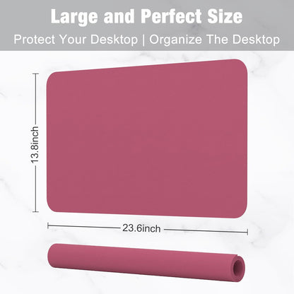 Hsurbtra Desk Pad, 23.6" x 13.8" PU Leather Desk Mat, M Extended Mouse Pad, Waterproof Desktop Blotter Protector, Non-Slip Ultra Thin Small Laptop Keyboard Writing Mat for Office Home, Pink