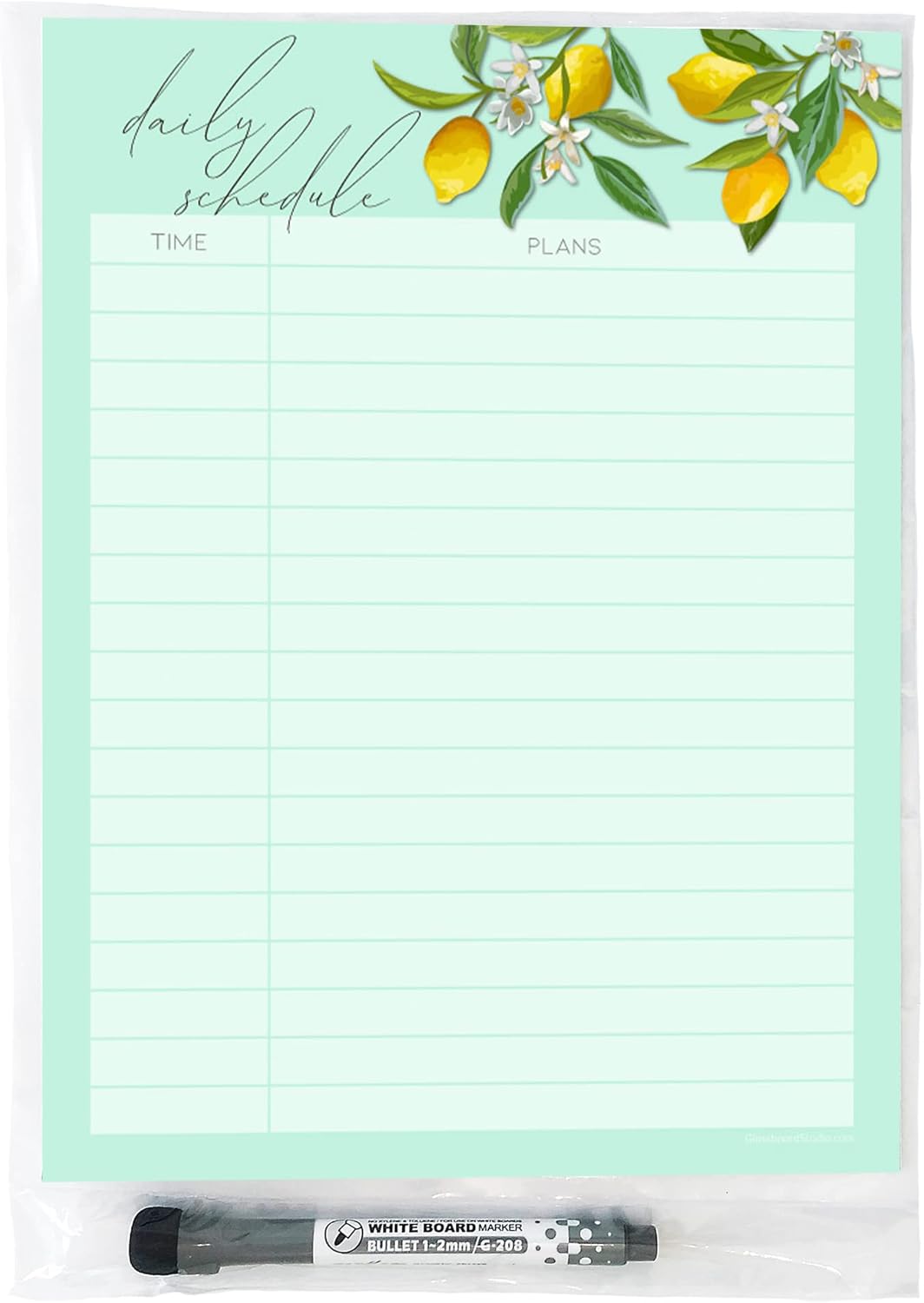 Dry Erase Daily Schedule Planner Sticker Decal by Glassboard Studio | Removable & Reusable | Magnetic Fine-Tip Marker Included (9 x 12 inches, White)