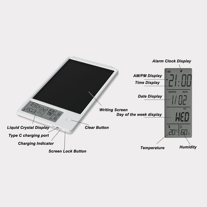 Tissting Digital Calendar Memo Board 8.5x11in/21.6x27.9cm LCD Writing Pad with Time Temp Display - Rechargeable Desktop Organizer for Office Home Electronic Paperless Note Taking Planning Tool