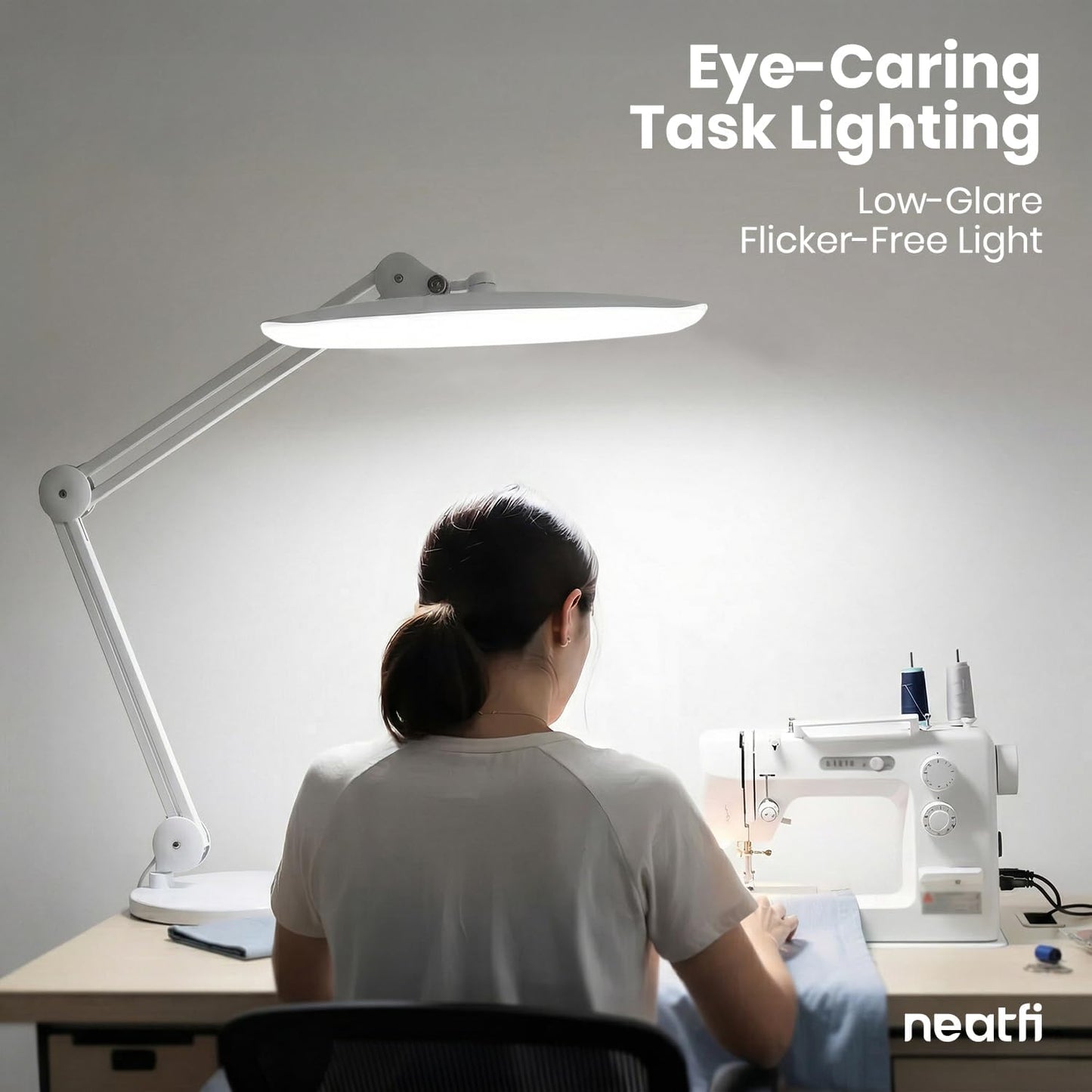 Neatfi XL 2200 Lumens 24W LED Desk Lamp – Shadow-Free Task Lighting | 4-Level Dimming | Home Office & Crafts Use | 20-Inch Wide Head (White, Non-CCT with Clamp)